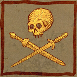 The Folk Hero achievement icon showing a skull above two crossed swords